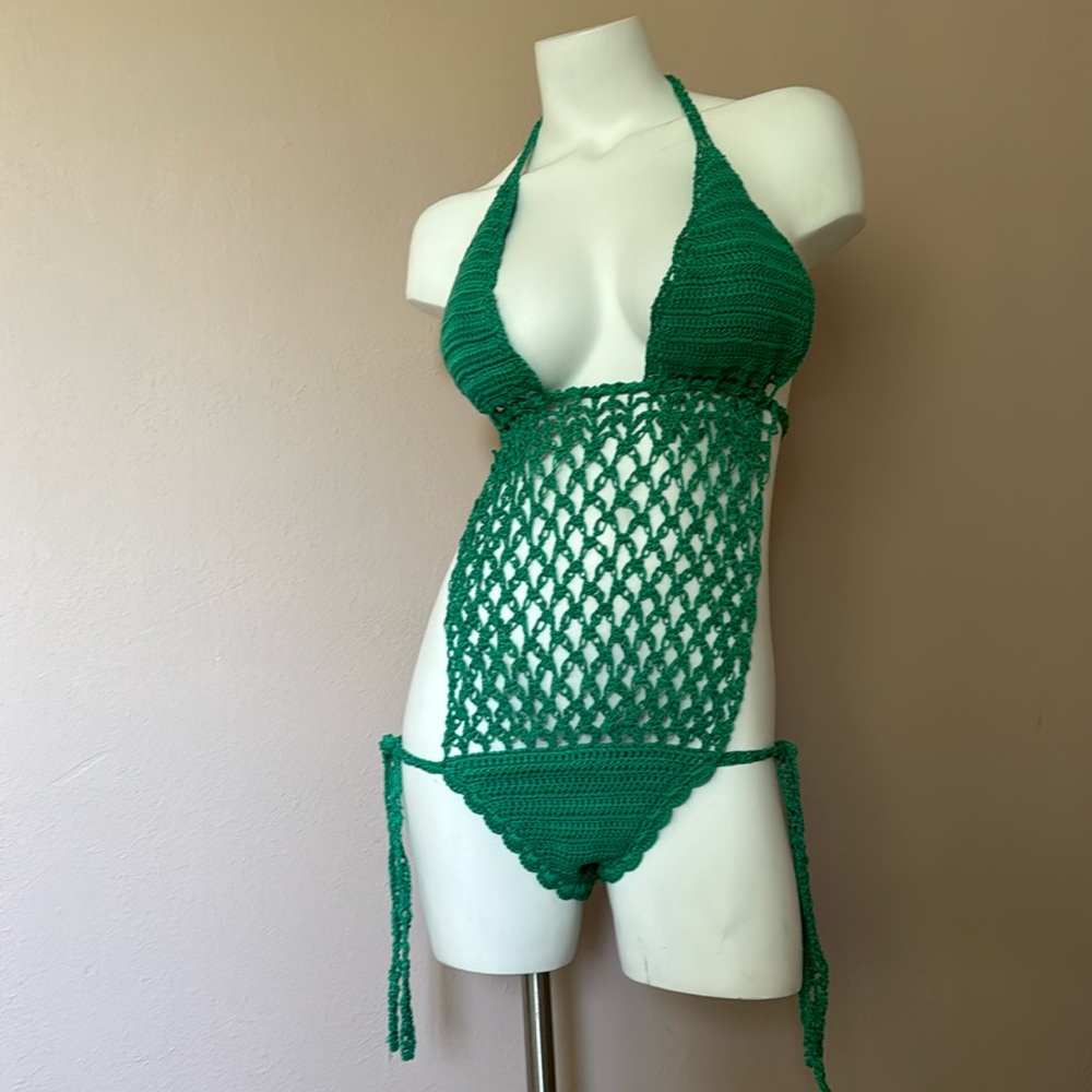 Crochet One-piece Beachwear - Swimwear - Resortwear - Cruisewear - Emerald Green